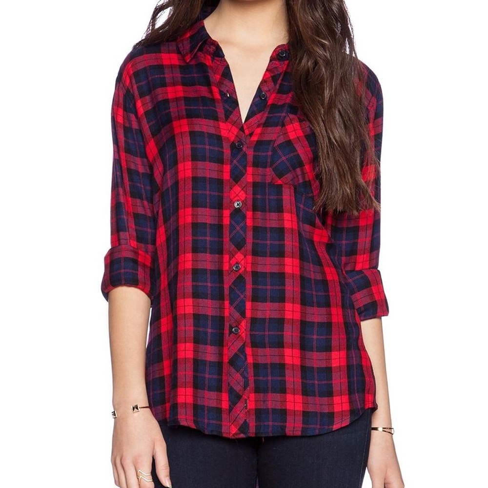 Rails Hunter Super Soft Scarlet/Indigo Plaid Button Down Blouse size‎ XS